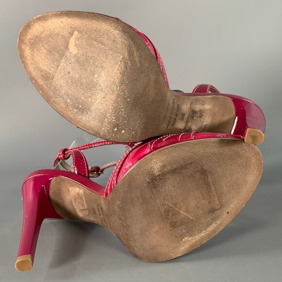 ROBERTO CAVALLI Size 6 Pink Mixed Materials Patent Leather Platform Sandals - Picture 5 of 8